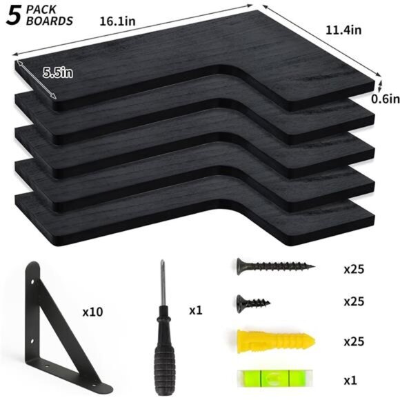 Floating Shelves for Wall, Rustic Wood Wall Mounted Corner Shelf - Picture 4 of 7